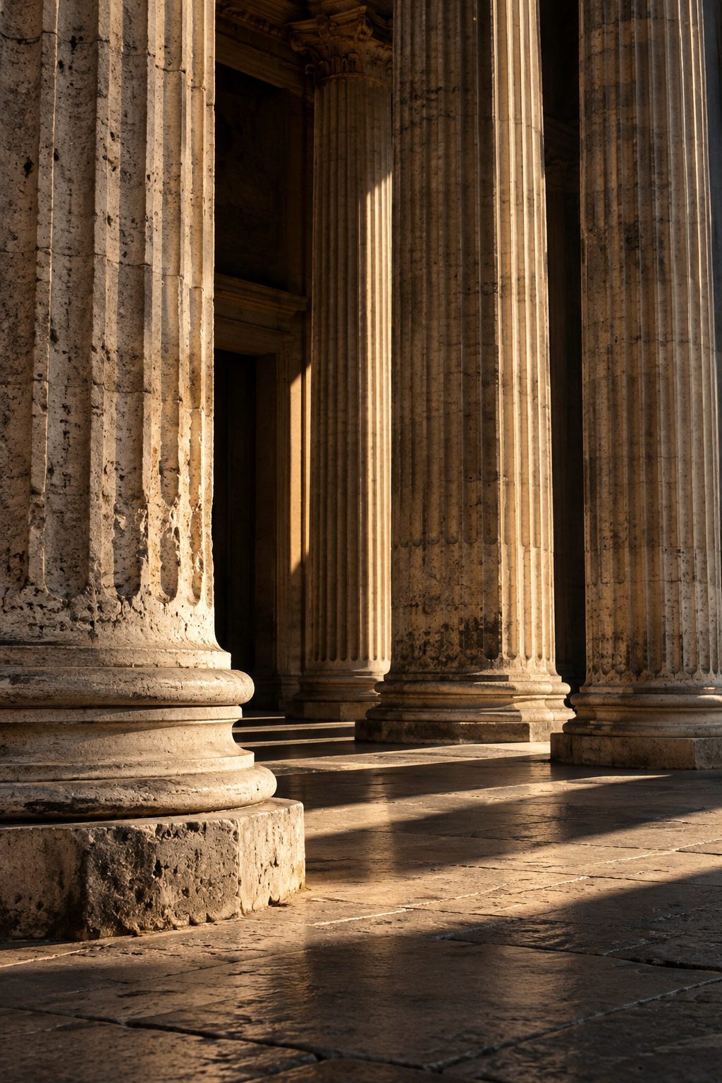 Travertine columns and long shadows