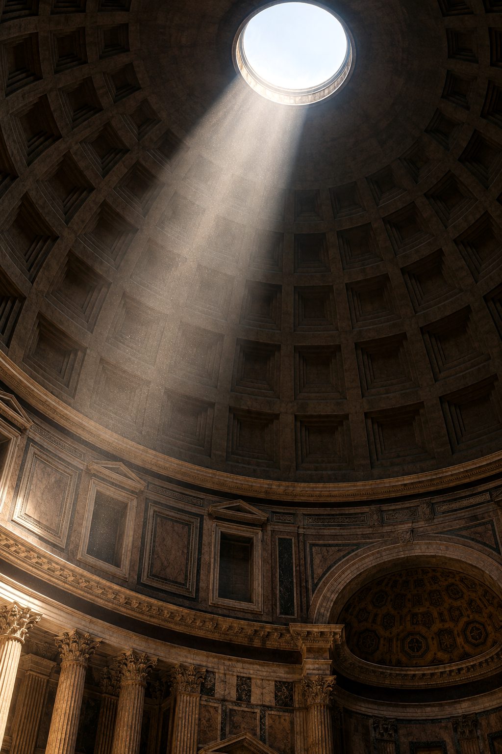 A shaft of light falling through the oculus of the Pantheon